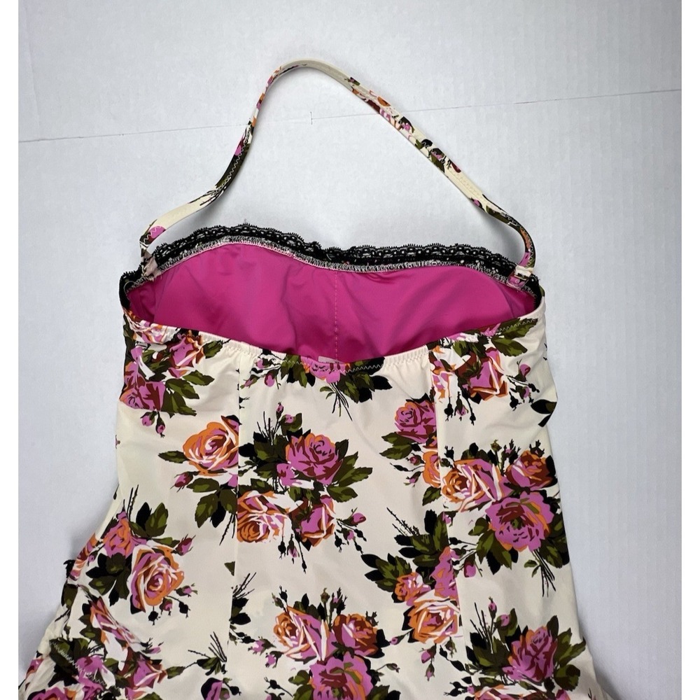 BETSEY JOHNSON One-Piece Skirted Corset Floral Cream Pink Black Lace Bows Small - Picture 8 of 12